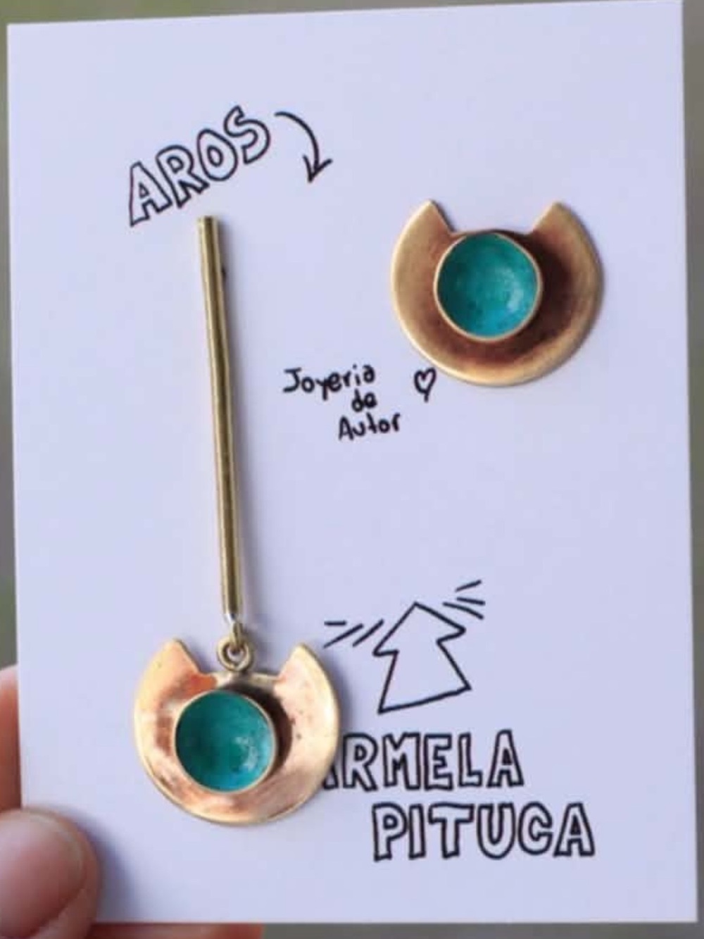 Gold and Teal Drop Earrings